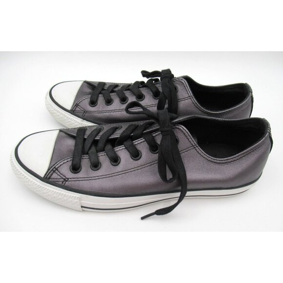 CONVERSE All Star Metallic Gray Leather Chuck Taylor Sneakers 544924C Shoes Sz 9 - Picture 3 of 7
